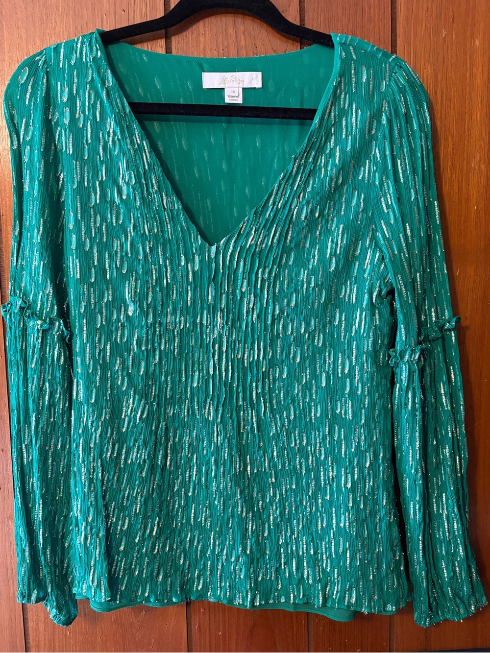 Lilly Pulitzer Green Blouse with Subtle Metallic Flecks